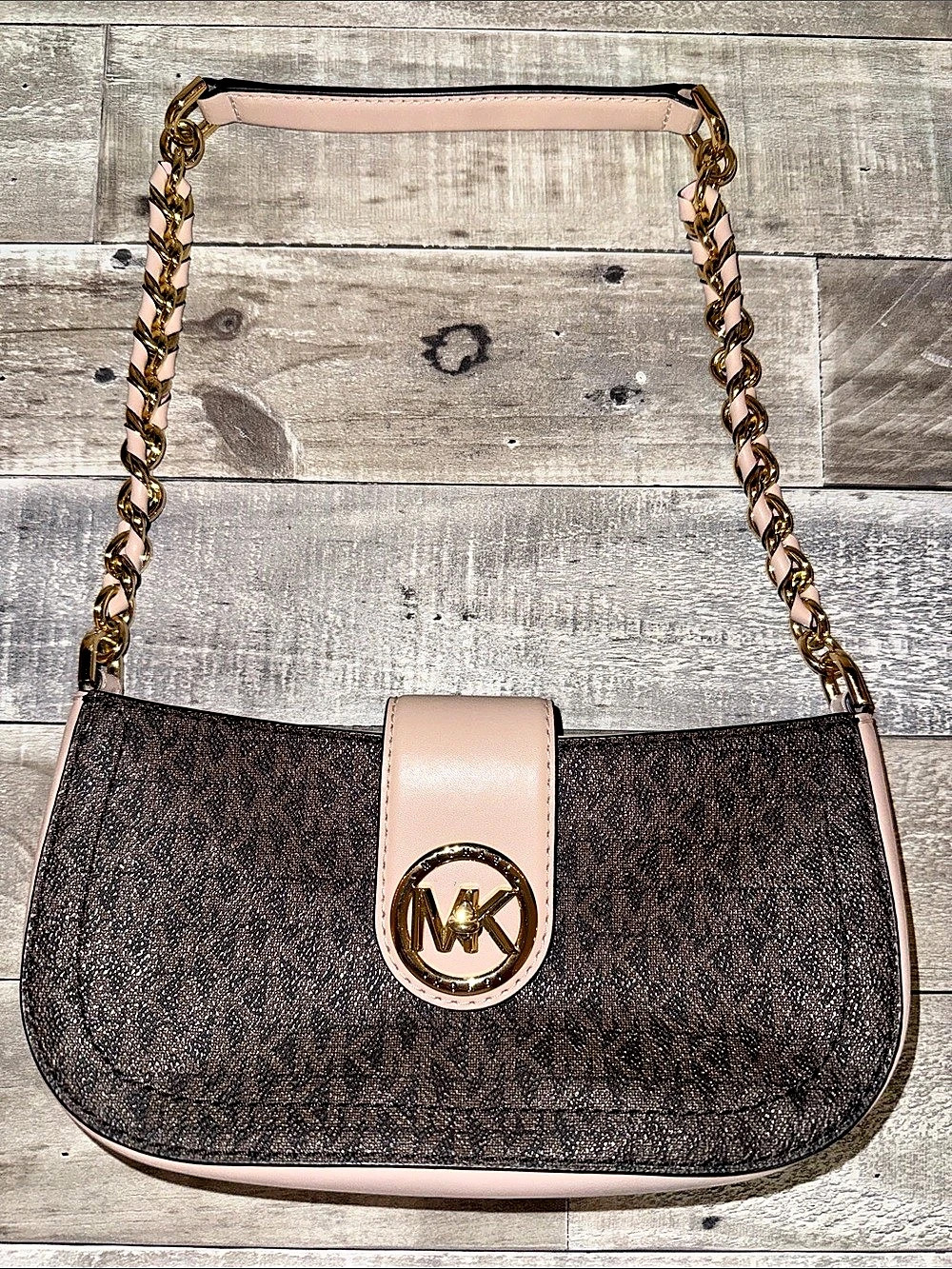 Michael Kors Parker Medium Logo Shoulder Bag Brown & Pink